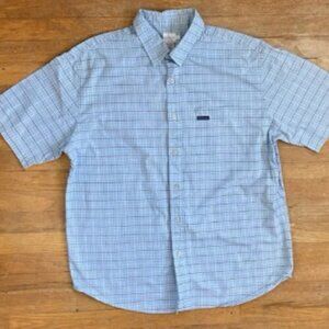 Vintage Mens Blue Plaid Shirt Size Large 1990s Calvin Klein Cotton Short Sleeve